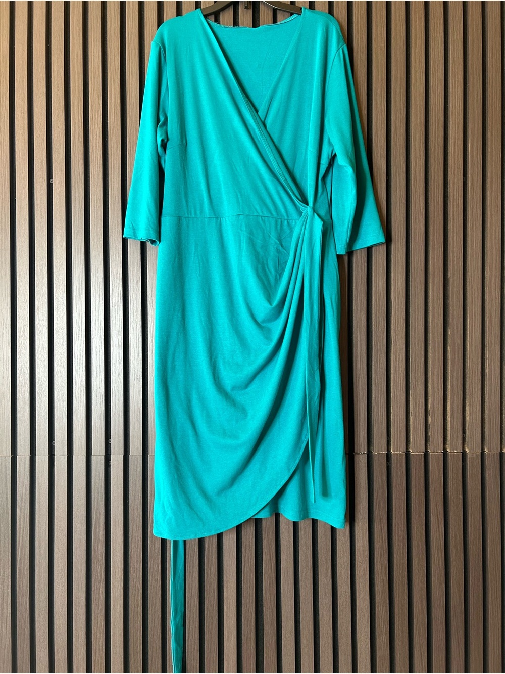 Wrap-Front Midi Dress in Teal with Side Drape